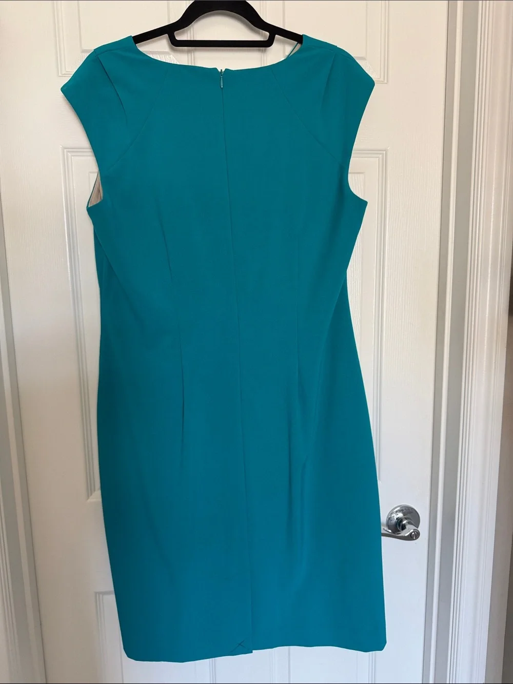 Calvin Klein Teal Cap-Sleeve Sheath Dress with Front Ruching - Picture 4 of 5